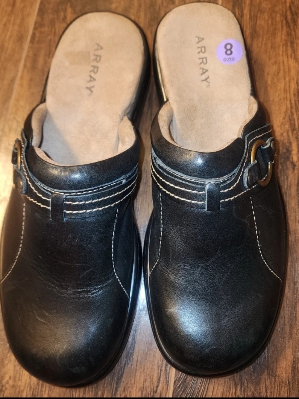 Array Women's Black Slip-On Clog with Buckle Detail